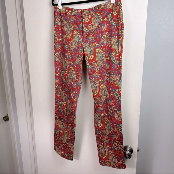 Lauren Ralph Lauren Red/Multicolored Paisley Floral Print Cotton Trousers NWT 8 - Picture 6 of 16
